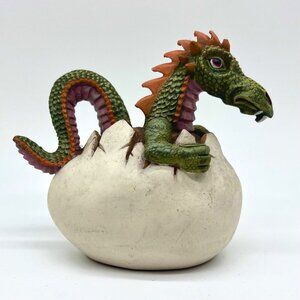 Spooniques Baby Dragon Hatching From Egg Figurine Green Orange Collectible